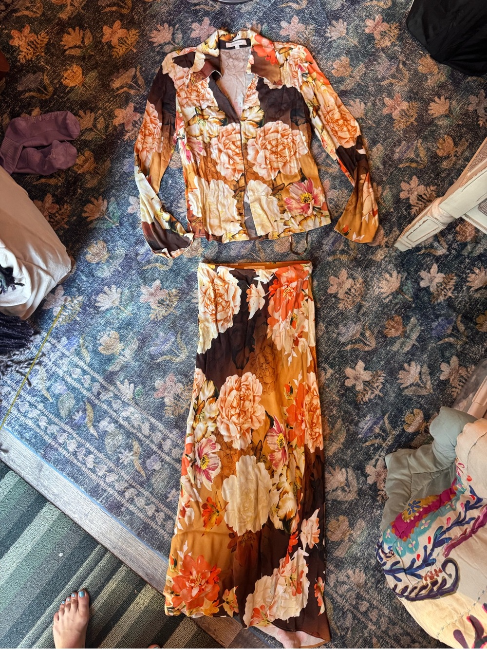 Favorite Daughter Jane Floral Long Skirt Set - Brown & Orange Floral